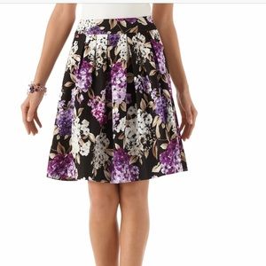 Pleated Floral Print Knee-Length Flared Skirt